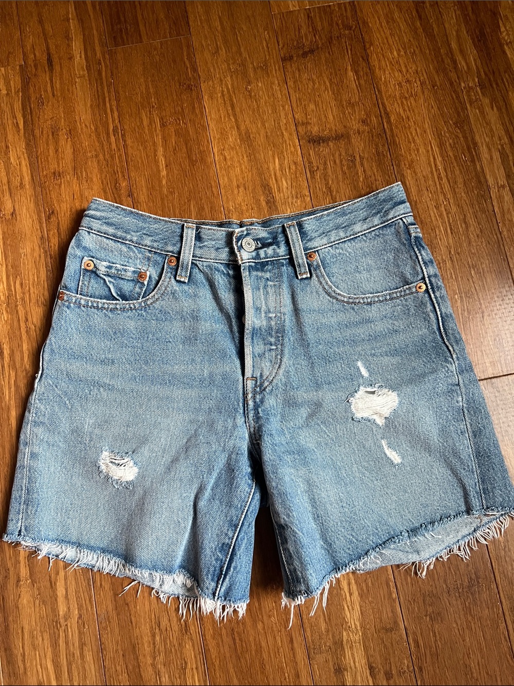 Levi's Light Wash Distressed Denim Shorts